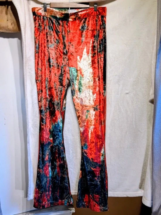 Free People Rendal Multicolor Velvet Flare Pants - Red, Blue, Green - Picture 2 of 14